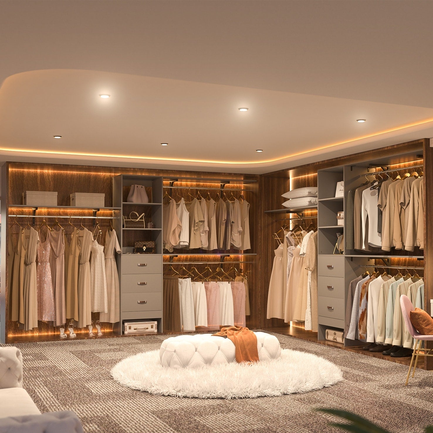 Rackcog Organisateur de placard réglable de 305 cm avec tiroirs, système de rangement avec étagères personnalisables pour placard à l'ancienne et placard aménagé.