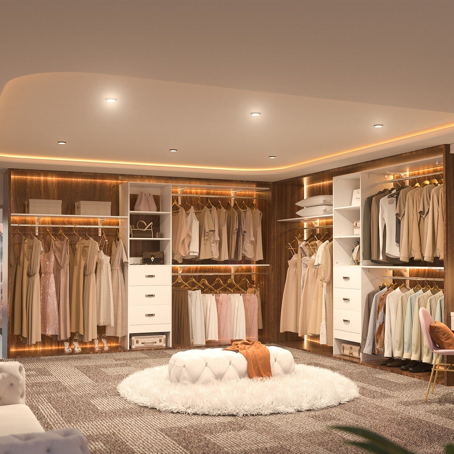 Rackcog Organisateur de placard réglable de 305 cm avec tiroirs, système de rangement avec étagères personnalisables pour placard à l'ancienne et placard aménagé.