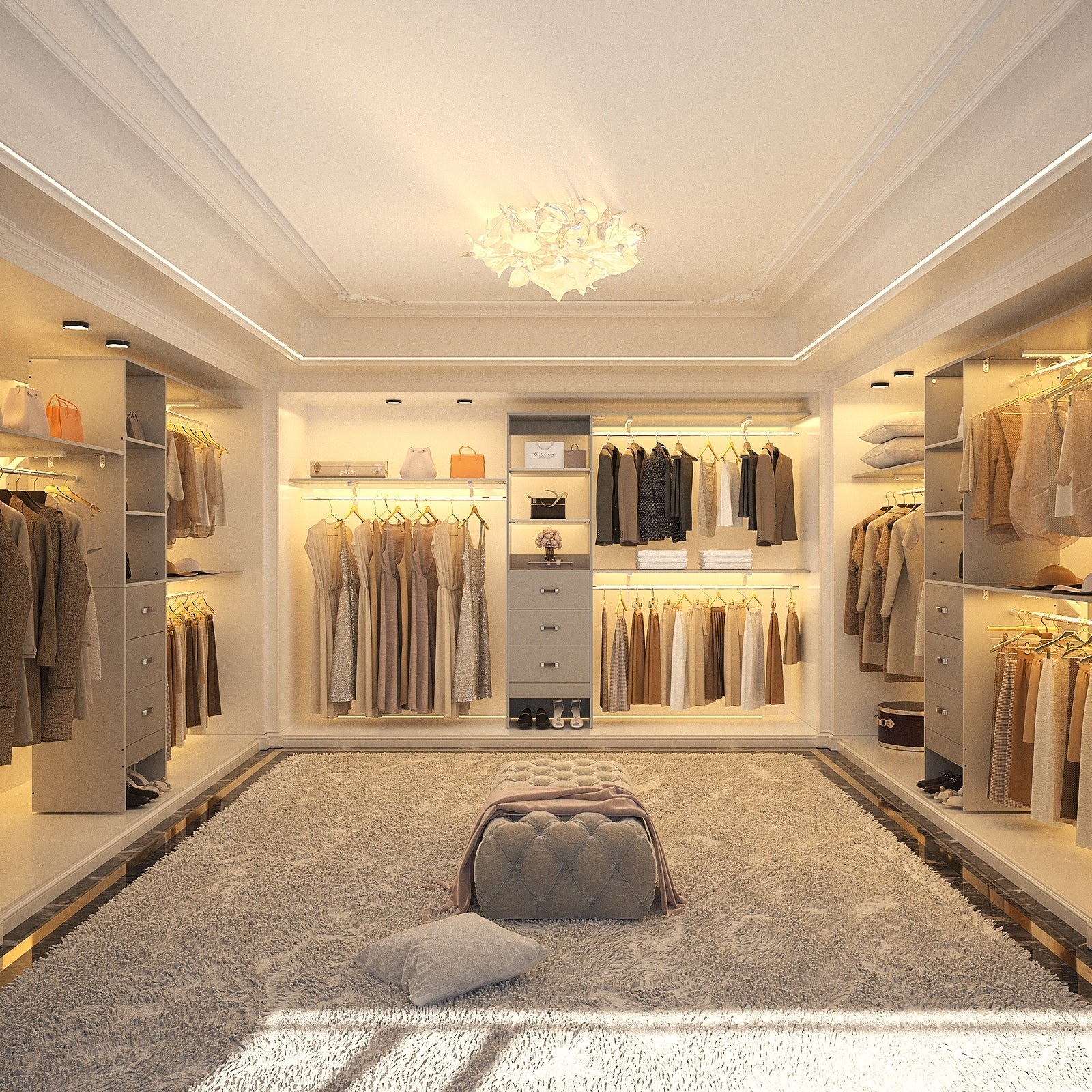 Rackcog Organisateur de placard réglable de 305 cm avec tiroirs, système de rangement avec étagères personnalisables pour placard à l'ancienne et placard aménagé.