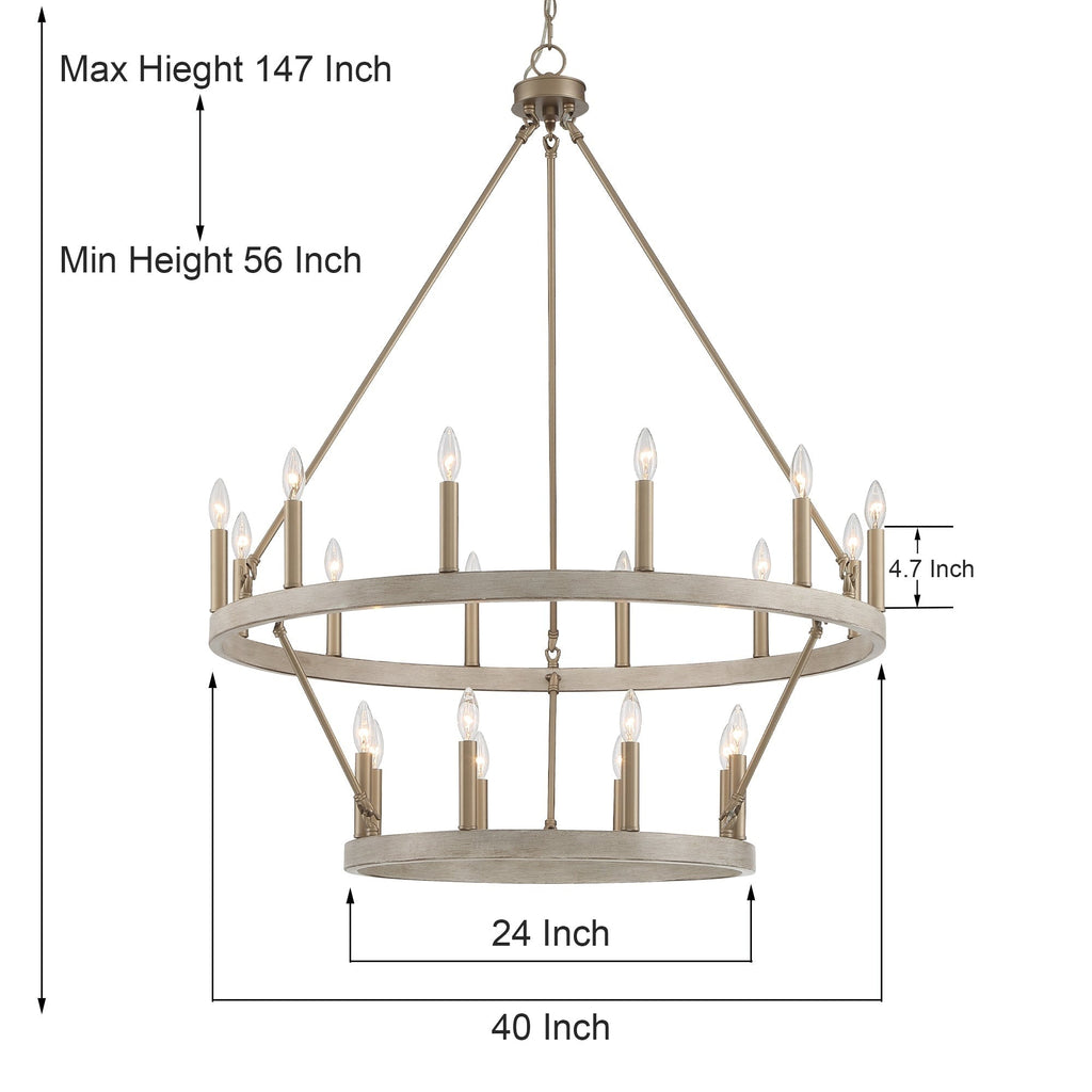 Luminaire Acroma à 20 lumières, style ferme moderne, en forme de roue de charrette ronde de 40 pouces, avec certification UL.