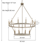 Luminaire Acroma à 20 lumières, style ferme moderne, en forme de roue de charrette ronde de 40 pouces, avec certification UL.