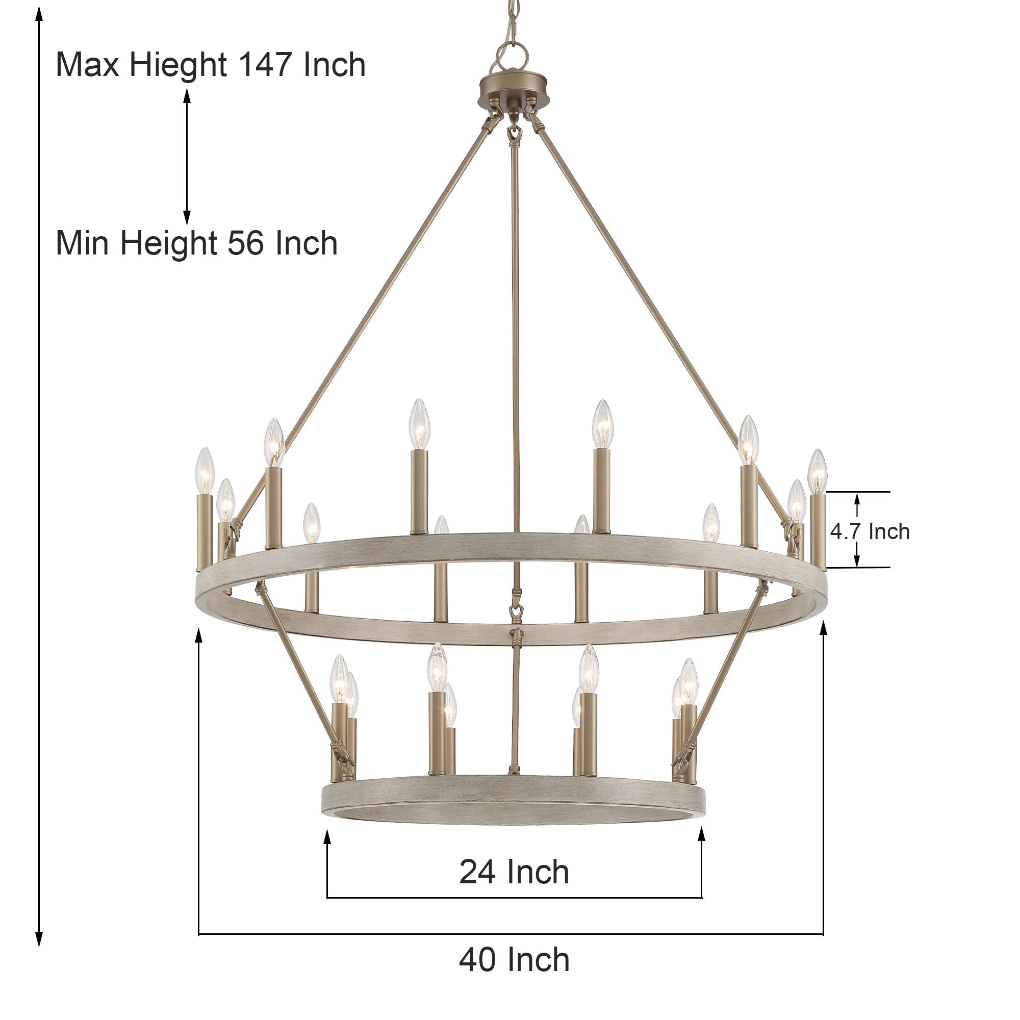 Luminaire Acroma à 20 lumières, style ferme moderne, en forme de roue de charrette ronde de 40 pouces, avec certification UL.