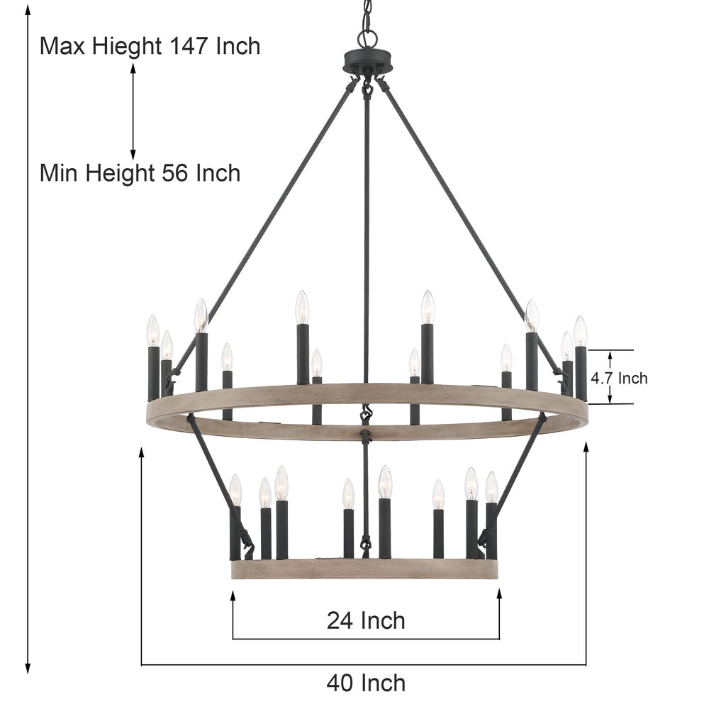 Luminaire Acroma à 20 lumières, style ferme moderne, en forme de roue de charrette ronde de 40 pouces, avec certification UL.