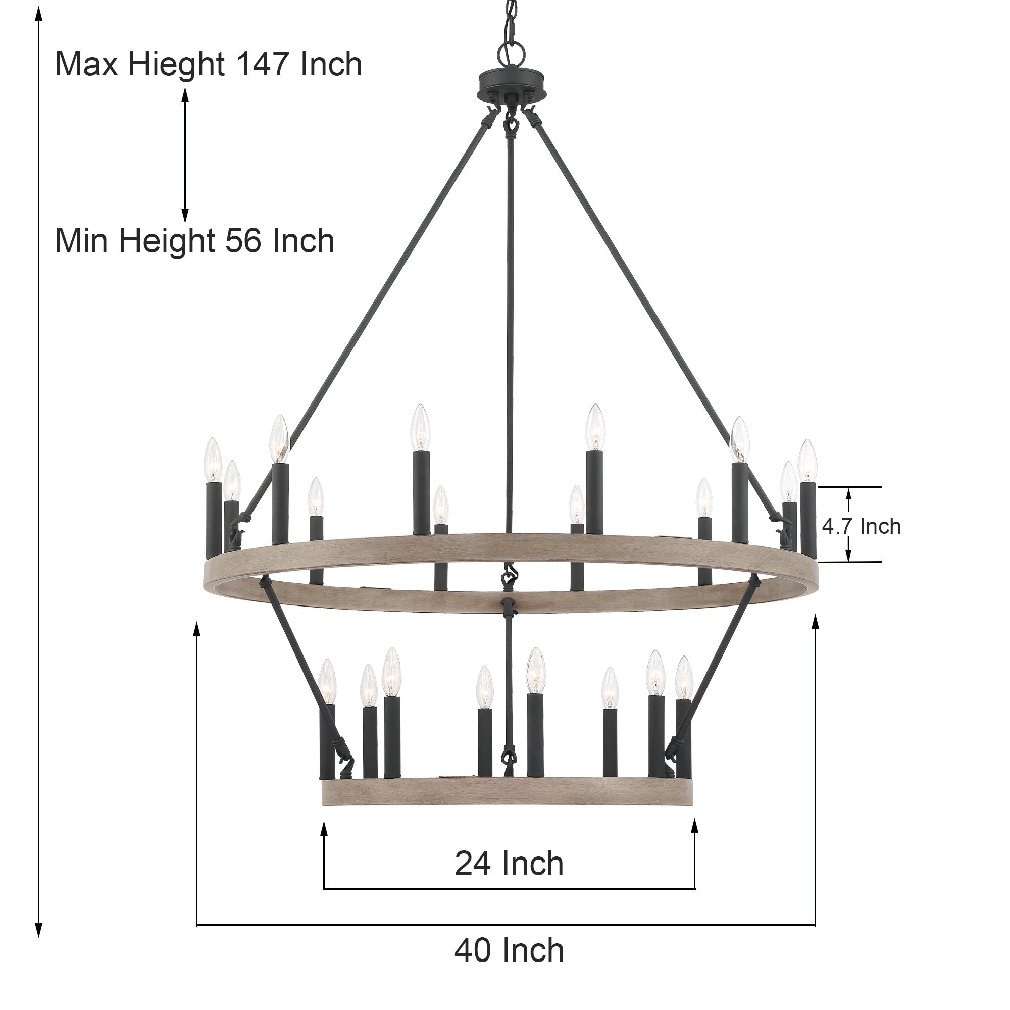 Luminaire Acroma à 20 lumières, style ferme moderne, en forme de roue de charrette ronde de 40 pouces, avec certification UL.
