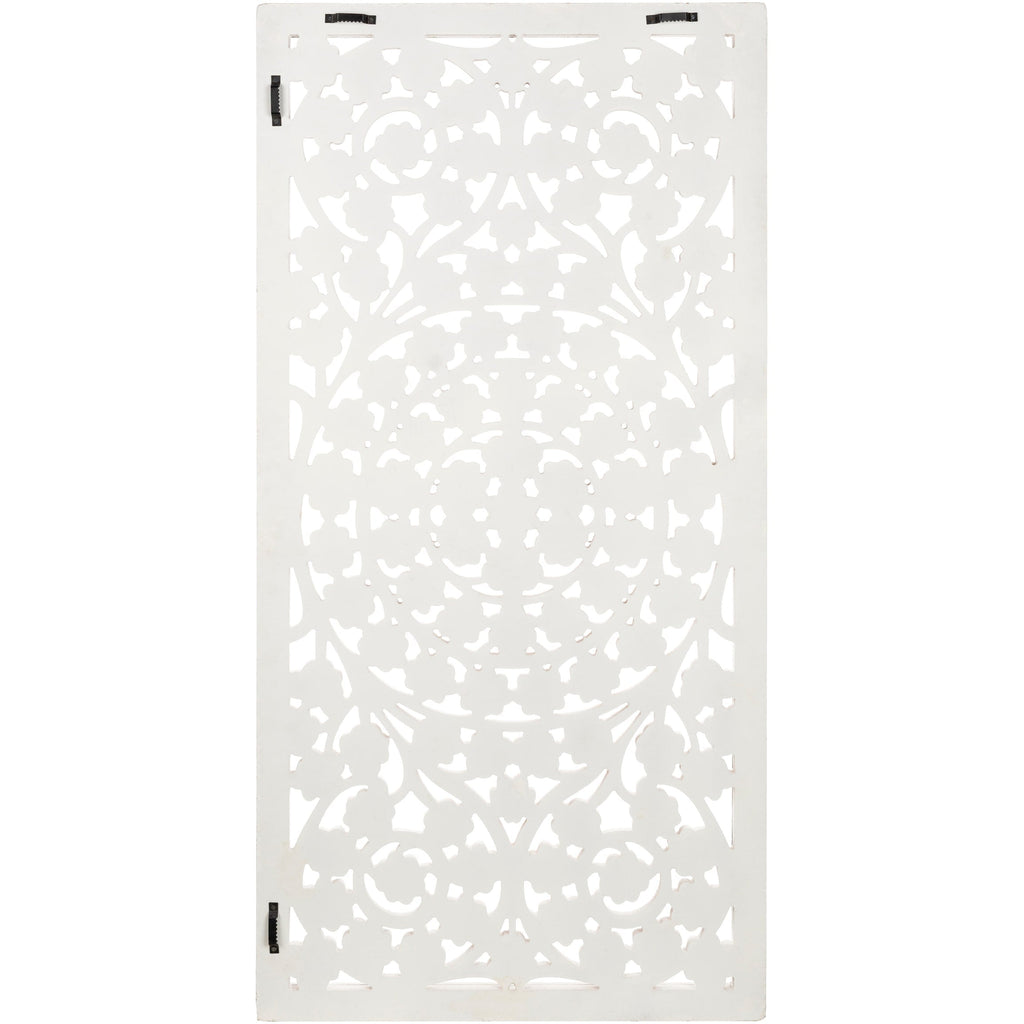 Panneau mural Allen White Washed sculpté à la main de 48x28 pouces avec incrustation de miroir