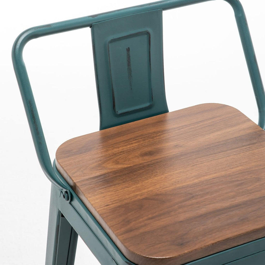 Tabourets de bar avec dossier, lot de 4, tabourets de bar industriels en métal avec assises en bois