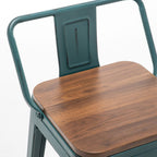 Tabourets de bar avec dossier, lot de 4, tabourets de bar industriels en métal avec assises en bois