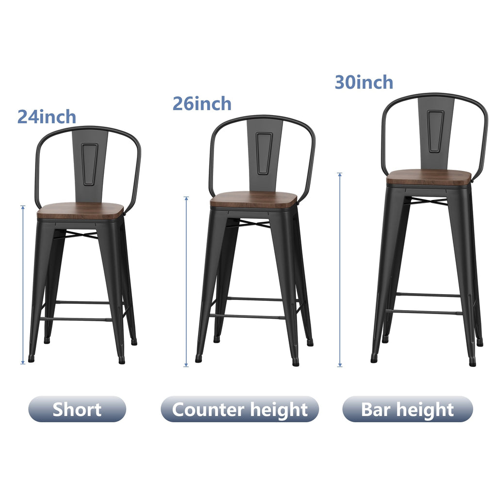 Tabourets de bar Andeworld style farmhouse, tabourets de bar hauteur comptoir, lot de 4 - Lot de 4