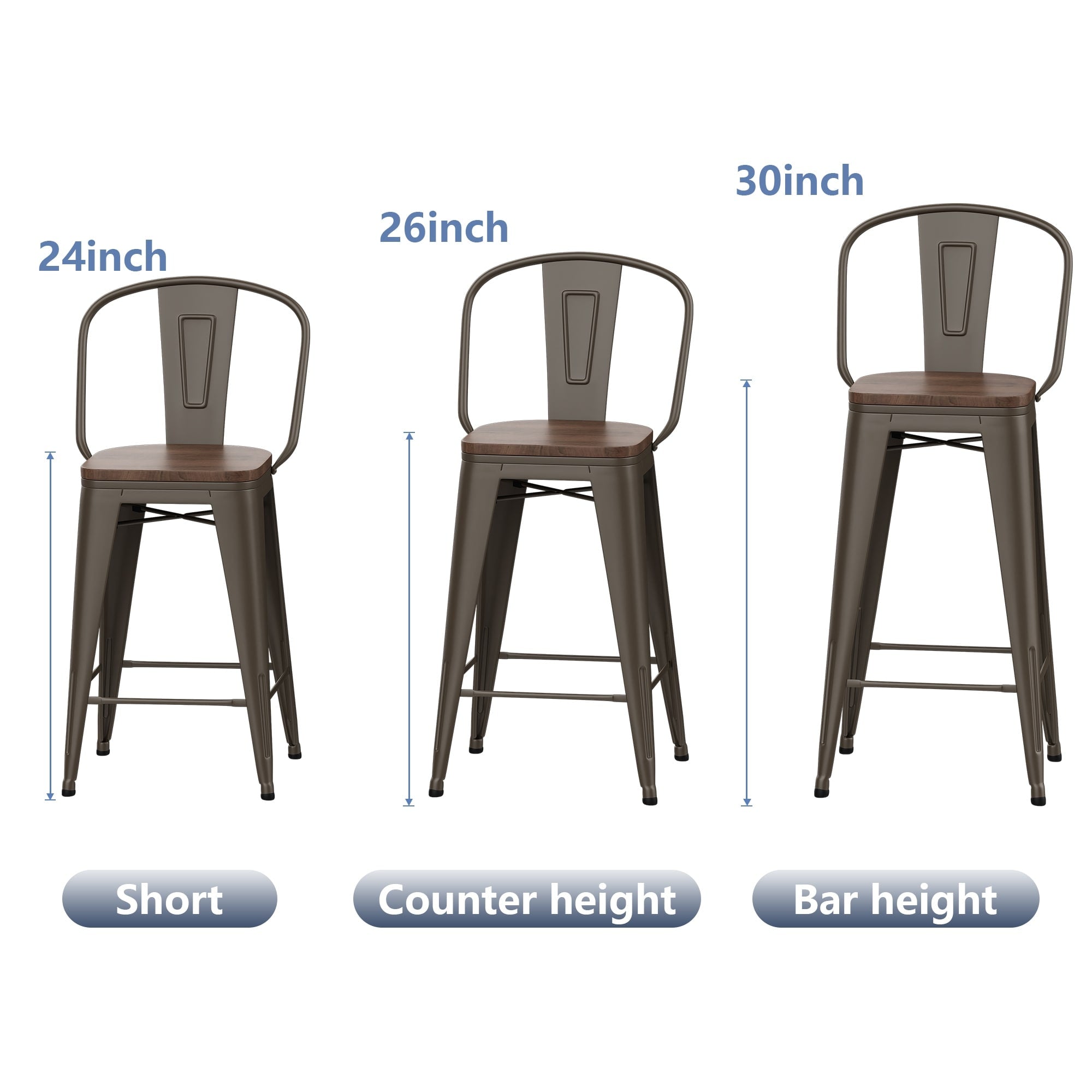 Tabourets de bar Andeworld style farmhouse, tabourets de bar hauteur comptoir, lot de 4 - Lot de 4