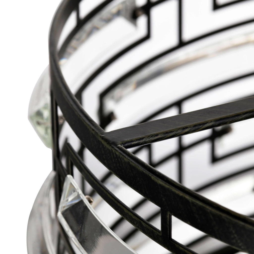 Luminaire Anita à abat-jour tambour avec prismes en verre transparent