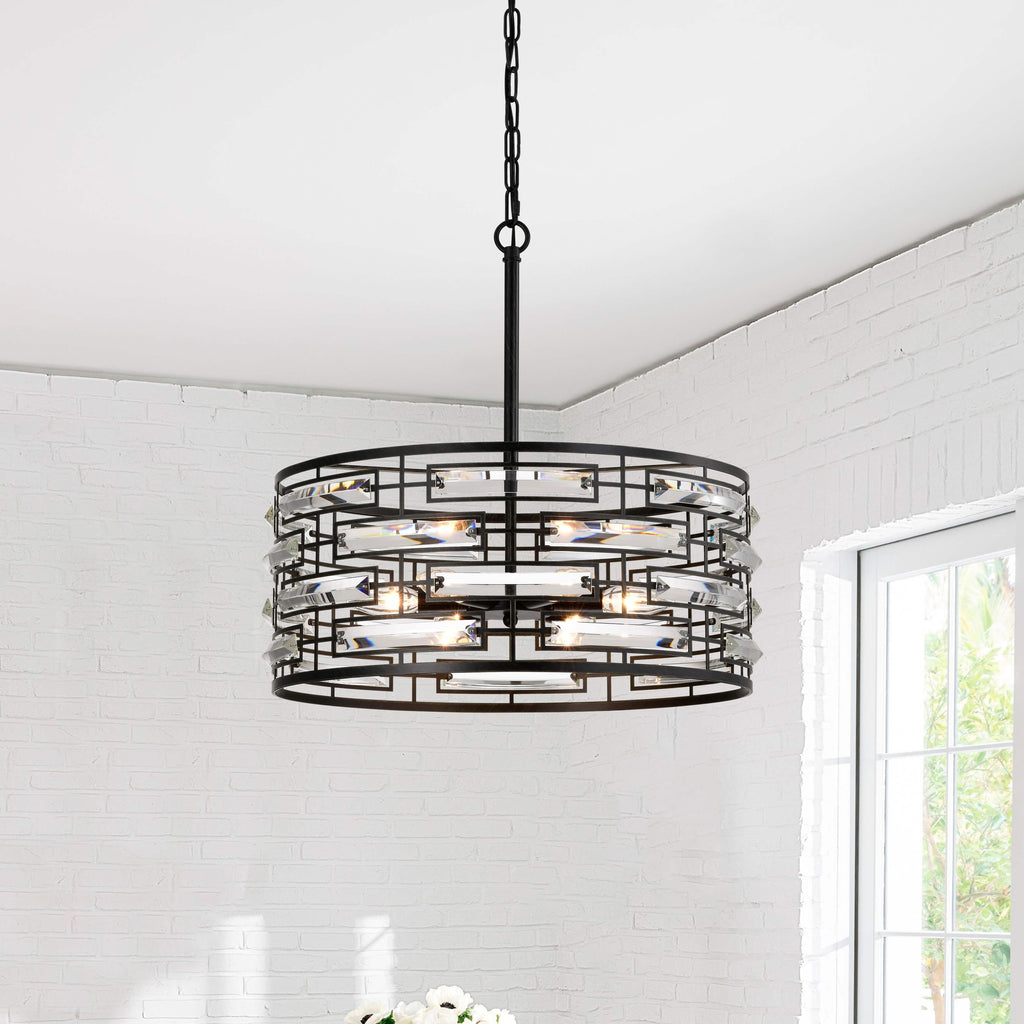 Luminaire Anita à abat-jour tambour avec prismes en verre transparent