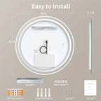 Miroir de coiffure rond sans cadre, à éclairage LED, avec fonction de gradation et anti-buée.