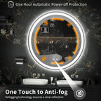 Miroir de coiffure rond sans cadre, à éclairage LED, avec fonction de gradation et anti-buée.