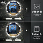 Miroir de coiffure rond sans cadre, à éclairage LED, avec fonction de gradation et anti-buée.