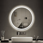 Miroir de coiffure rond sans cadre, à éclairage LED, avec fonction de gradation et anti-buée.