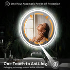 Miroir de coiffure rond sans cadre, à éclairage LED, avec fonction de gradation et anti-buée.