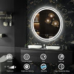 Miroir de coiffure rond sans cadre, à éclairage LED, avec fonction de gradation et anti-buée.