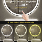 Miroir de coiffure rond sans cadre, à éclairage LED, avec fonction de gradation et anti-buée.