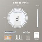 Miroir de coiffure rond sans cadre, à éclairage LED, avec fonction de gradation et anti-buée.