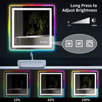 Miroir de salle de bain anti-buée avec rétroéclairage RGB et éclairage LED frontal