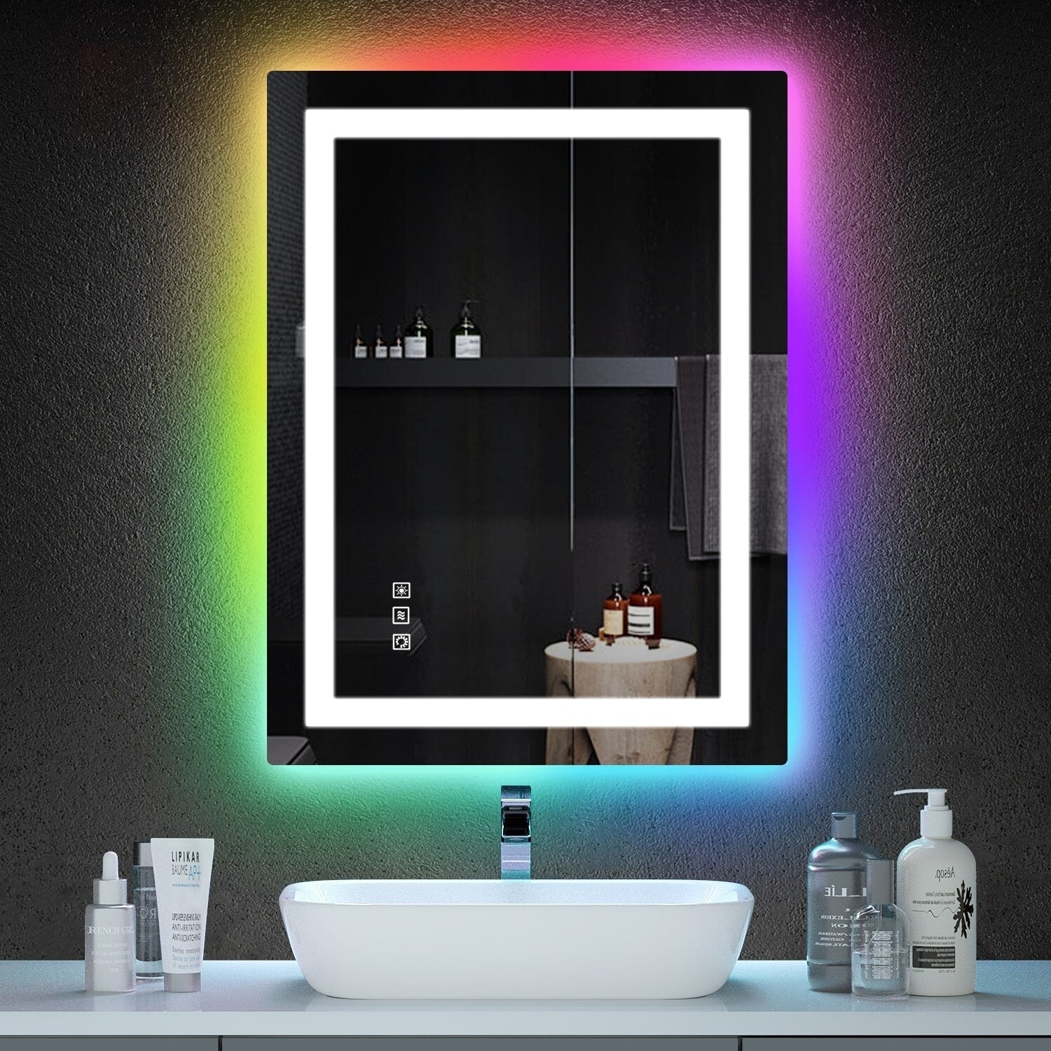 Miroir de salle de bain anti-buée avec rétroéclairage RGB et éclairage LED frontal