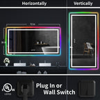 Miroir de salle de bain anti-buée avec rétroéclairage RGB et éclairage LED frontal