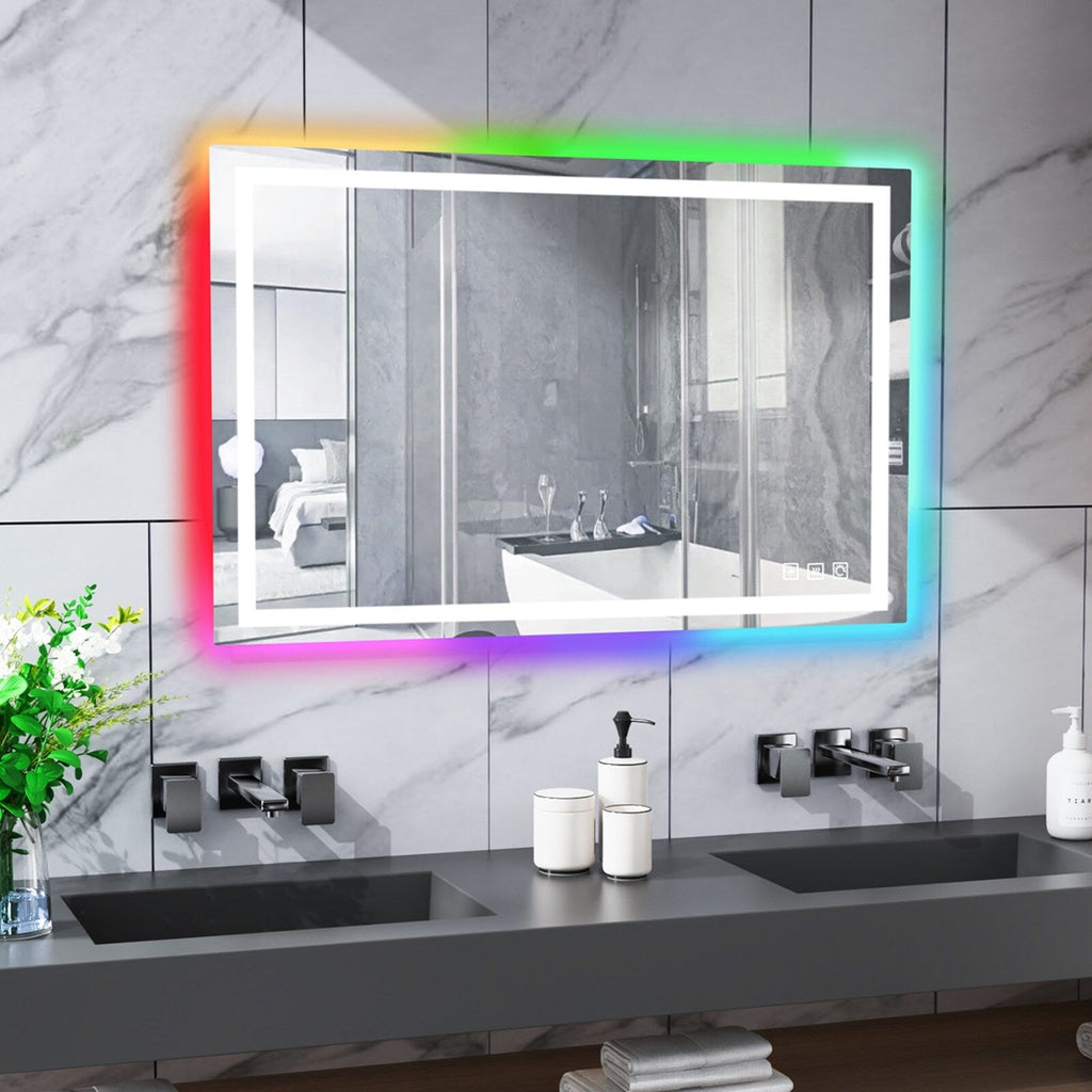 Miroir de salle de bain anti-buée avec rétroéclairage RGB et éclairage LED frontal