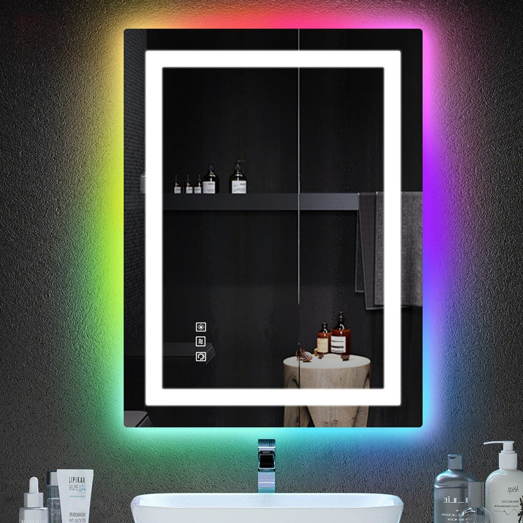 Miroir de salle de bain anti-buée avec rétroéclairage RGB et éclairage LED frontal