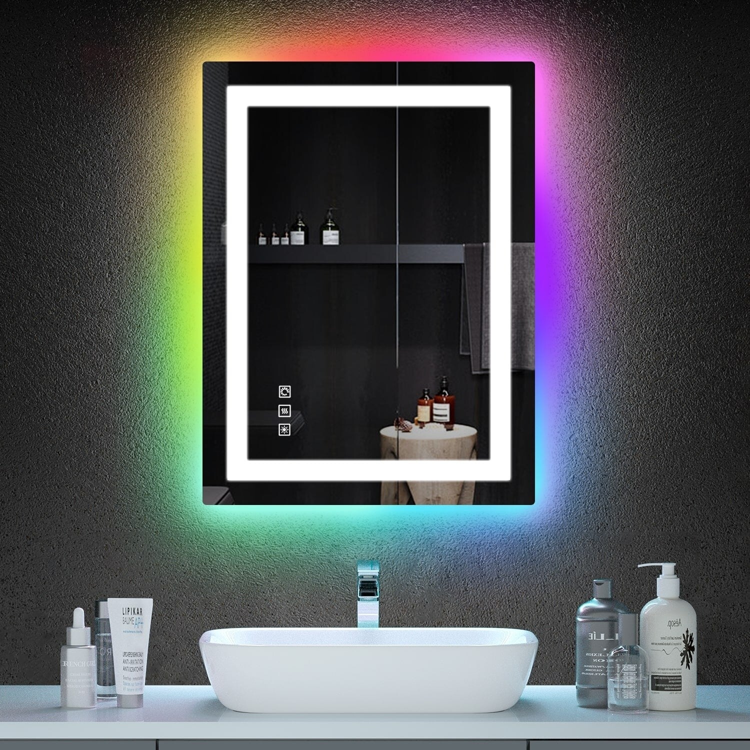 Miroir de salle de bain anti-buée avec rétroéclairage RGB et éclairage LED frontal