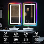 Miroir de salle de bain anti-buée avec rétroéclairage RGB et éclairage LED frontal
