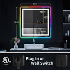 Miroir de salle de bain anti-buée avec rétroéclairage RGB et éclairage LED frontal