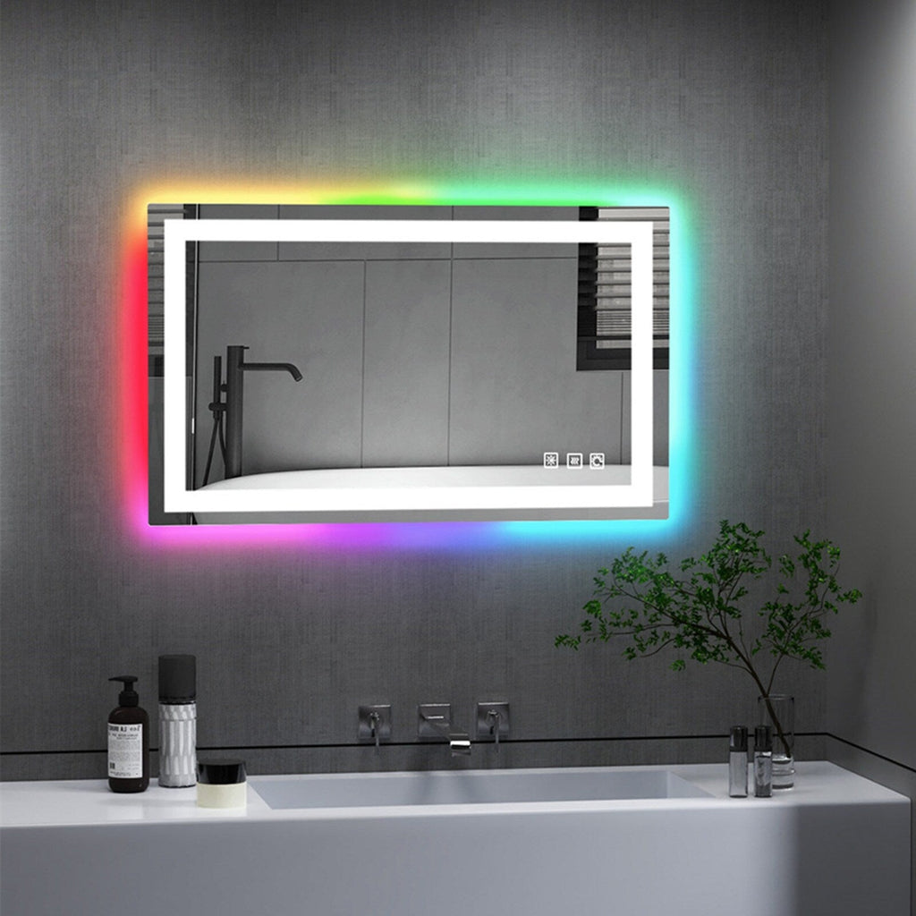 Miroir de salle de bain anti-buée avec rétroéclairage RGB et éclairage LED frontal