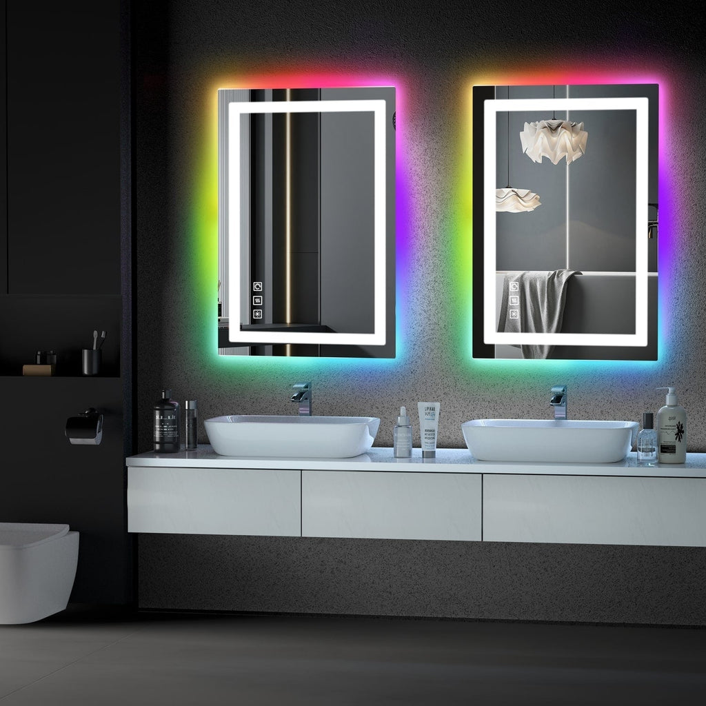 Miroir de salle de bain anti-buée avec rétroéclairage RGB et éclairage LED frontal