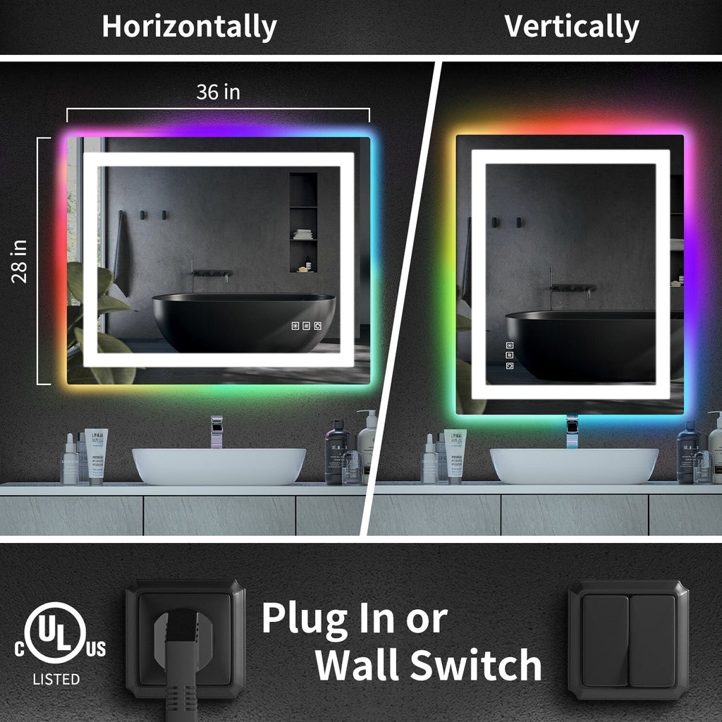 Miroir de salle de bain anti-buée avec rétroéclairage RGB et éclairage LED frontal