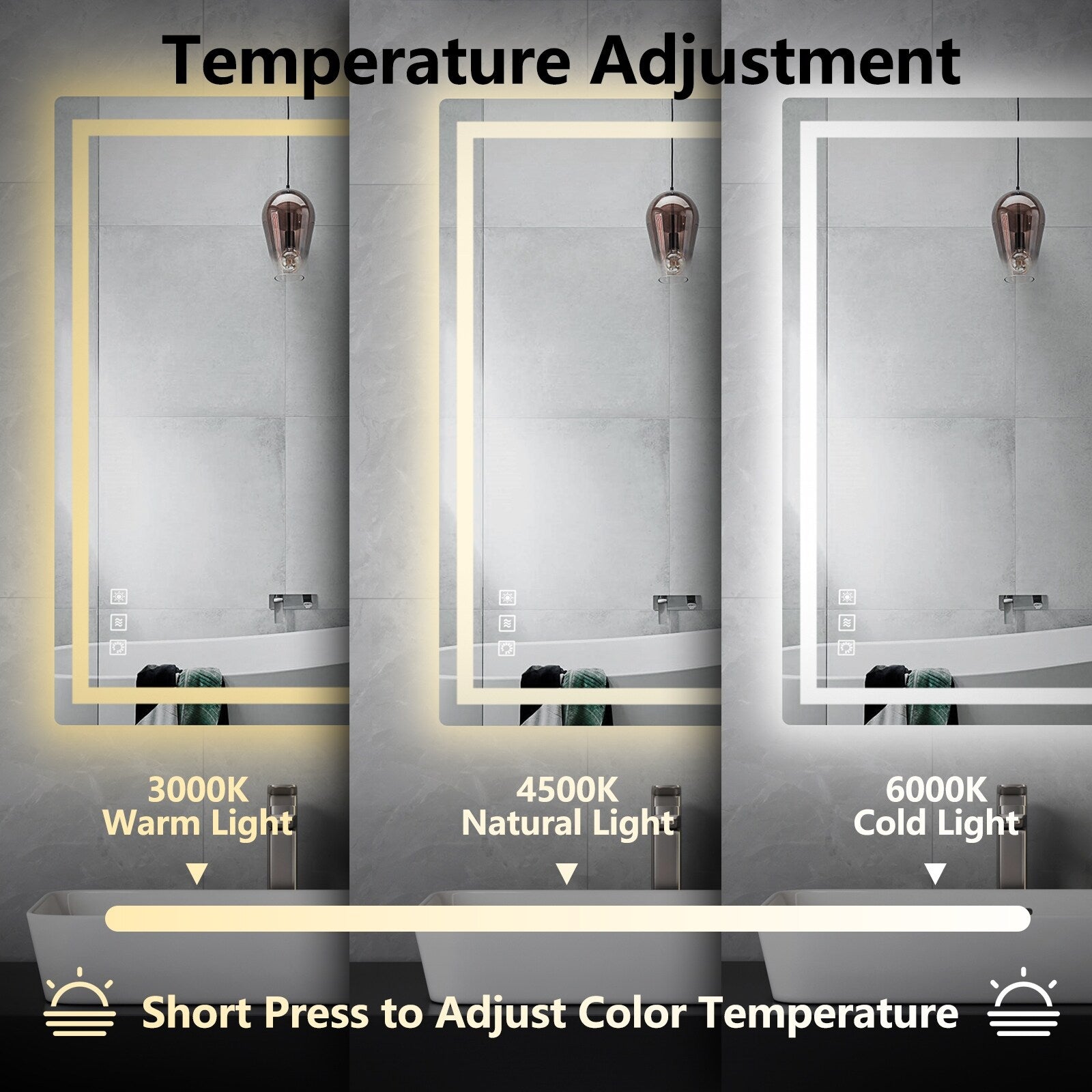 Miroir de salle de bain anti-buée avec rétroéclairage RGB et éclairage LED frontal