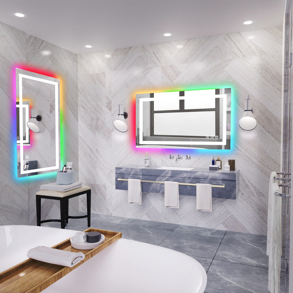 Miroir de salle de bain anti-buée avec rétroéclairage RGB et éclairage LED frontal