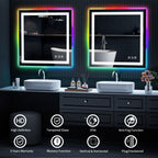 Miroir de salle de bain anti-buée avec rétroéclairage RGB et éclairage LED frontal