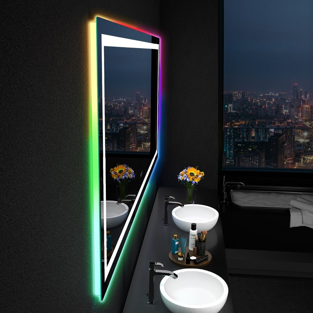 Miroir de salle de bain anti-buée avec rétroéclairage RGB et éclairage LED frontal