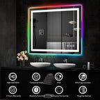 Miroir de salle de bain anti-buée avec rétroéclairage RGB et éclairage LED frontal