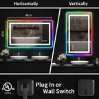 Miroir de salle de bain anti-buée avec rétroéclairage RGB et éclairage LED frontal