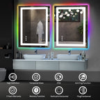 Miroir de salle de bain anti-buée avec rétroéclairage RGB et éclairage LED frontal