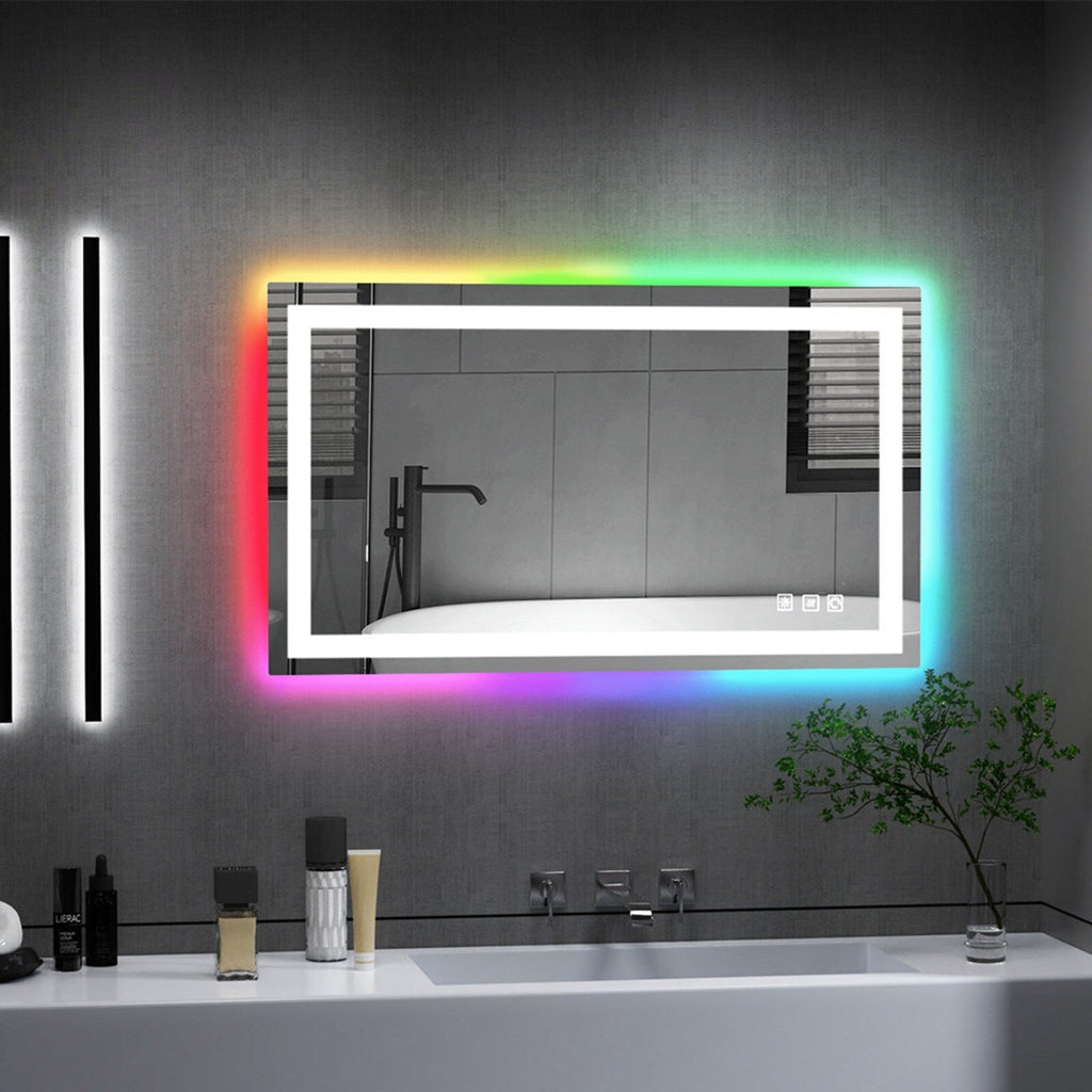 Miroir de salle de bain anti-buée avec rétroéclairage RGB et éclairage LED frontal