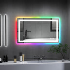 Miroir de salle de bain anti-buée avec rétroéclairage RGB et éclairage LED frontal