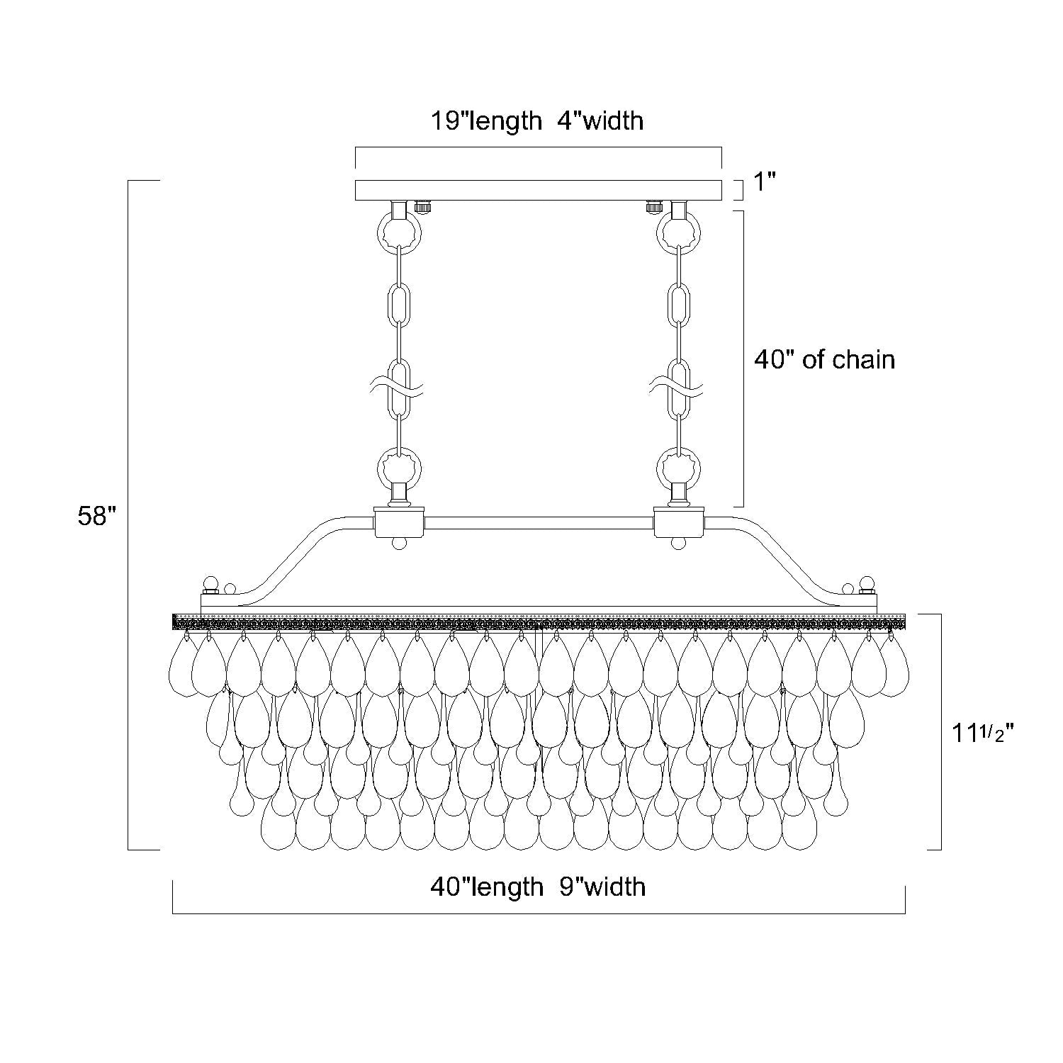 Suspension rectangulaire pour îlot de cuisine à 6 lumières en bronze antique avec cristaux - Bronze antique