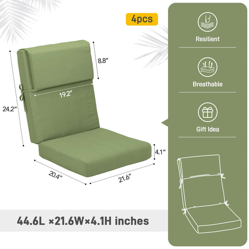 Aoodor Lot de 4 coussins pour chaises de jardin à dossier haut, 117x53x10 cm (coussins uniquement)