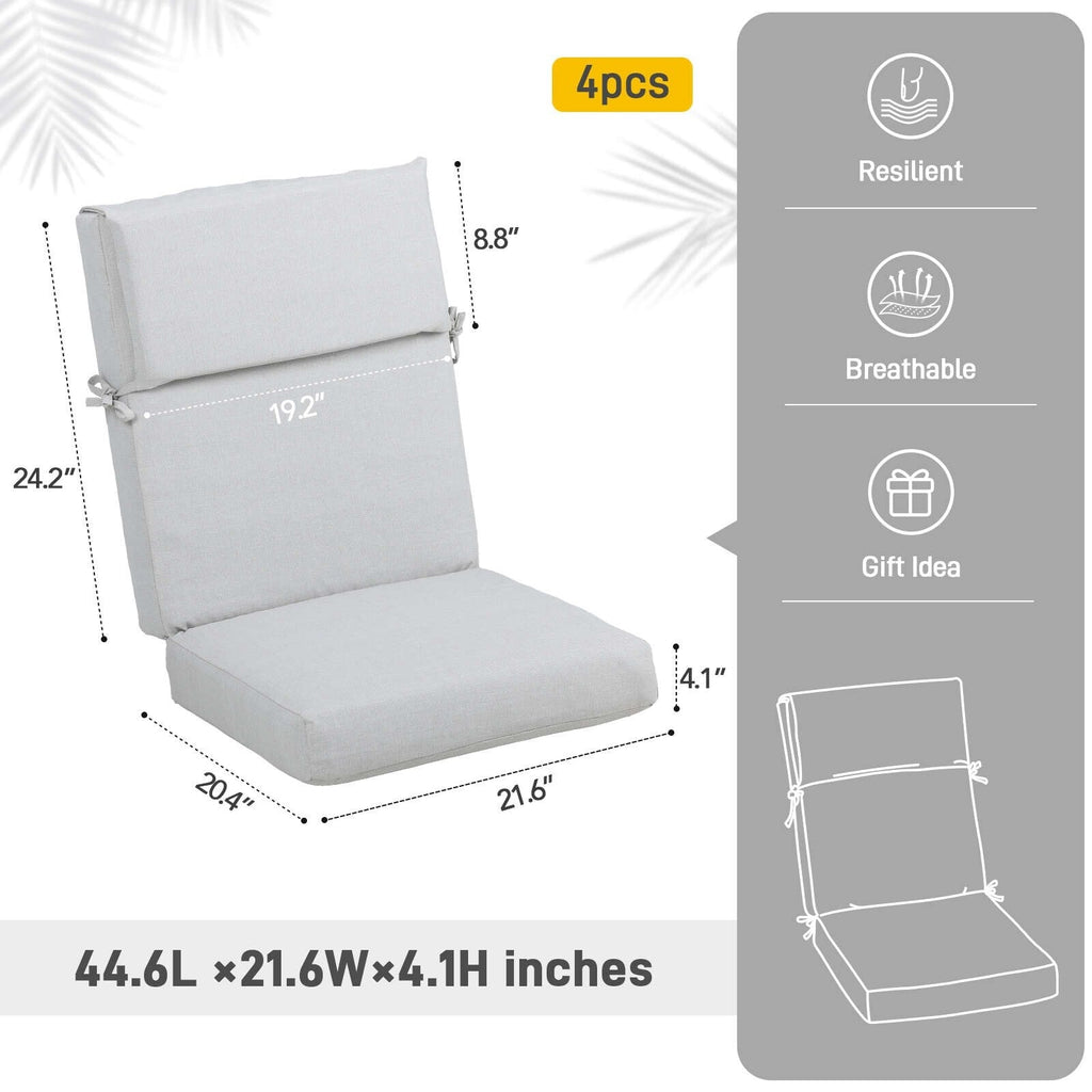 Aoodor Lot de 4 coussins pour chaises de jardin à dossier haut, 117x53x10 cm (coussins uniquement)