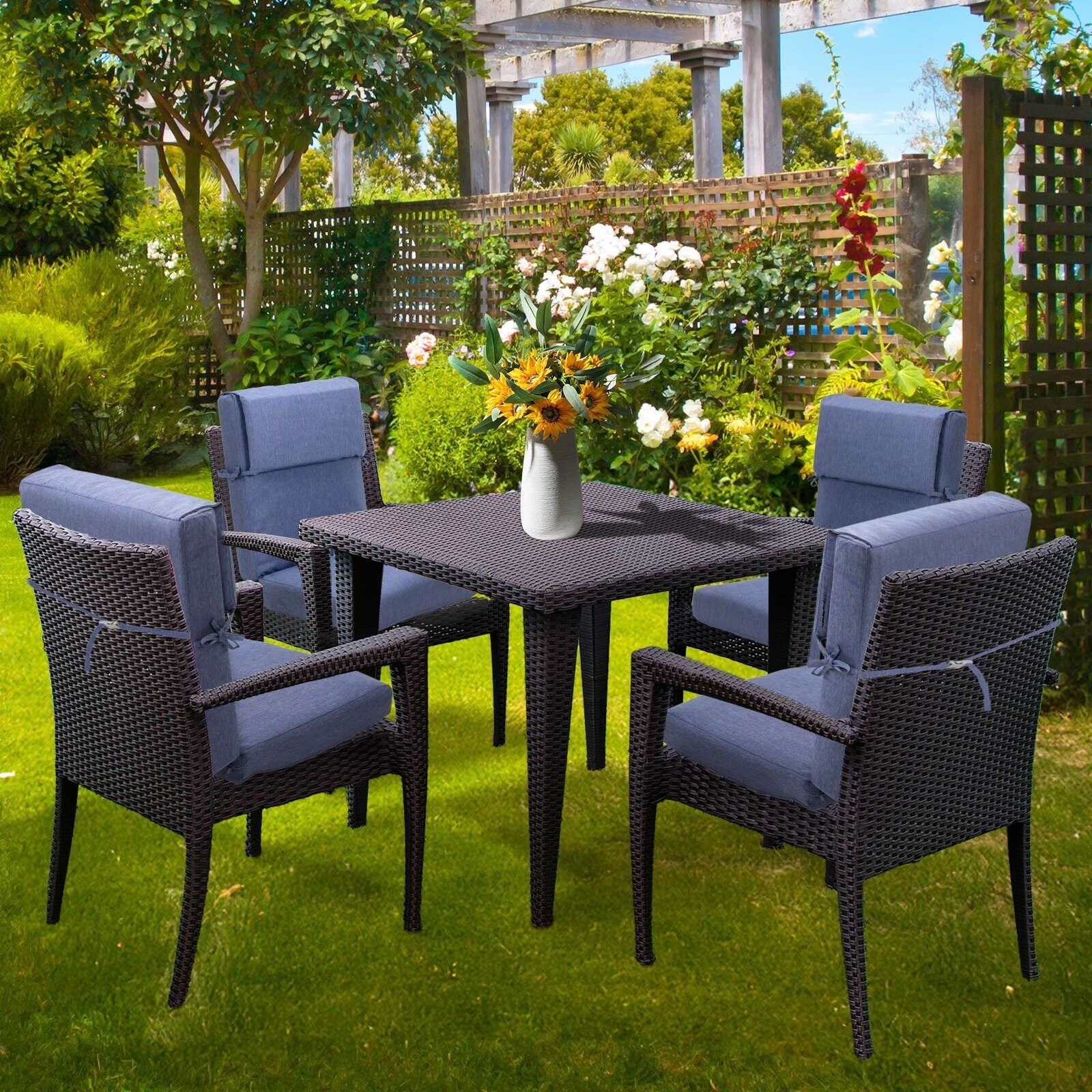 Aoodor Lot de 4 coussins pour chaises de jardin à dossier haut, 117x53x10 cm (coussins uniquement)