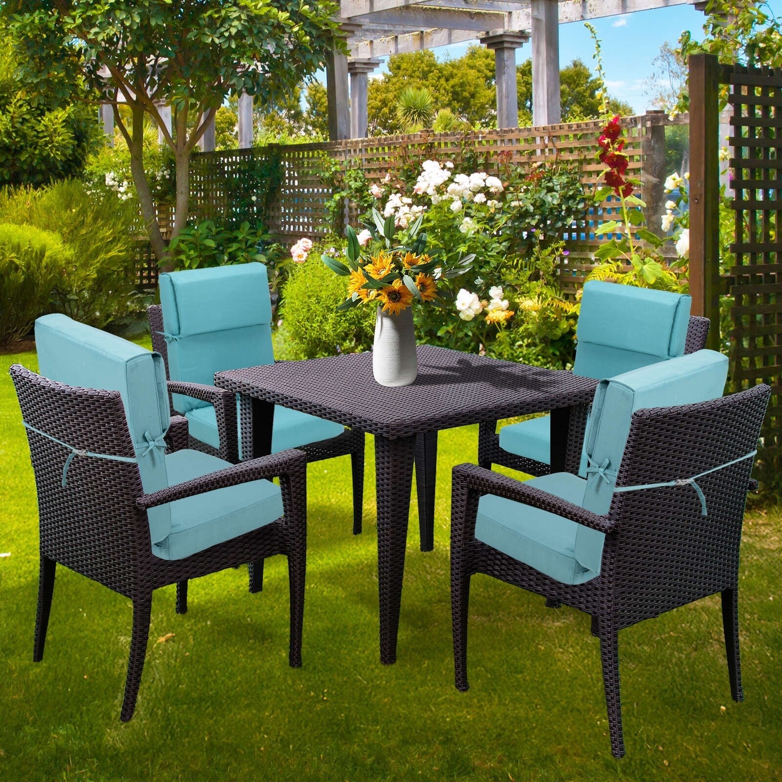 Aoodor Lot de 4 coussins pour chaises de jardin à dossier haut, 117x53x10 cm (coussins uniquement)