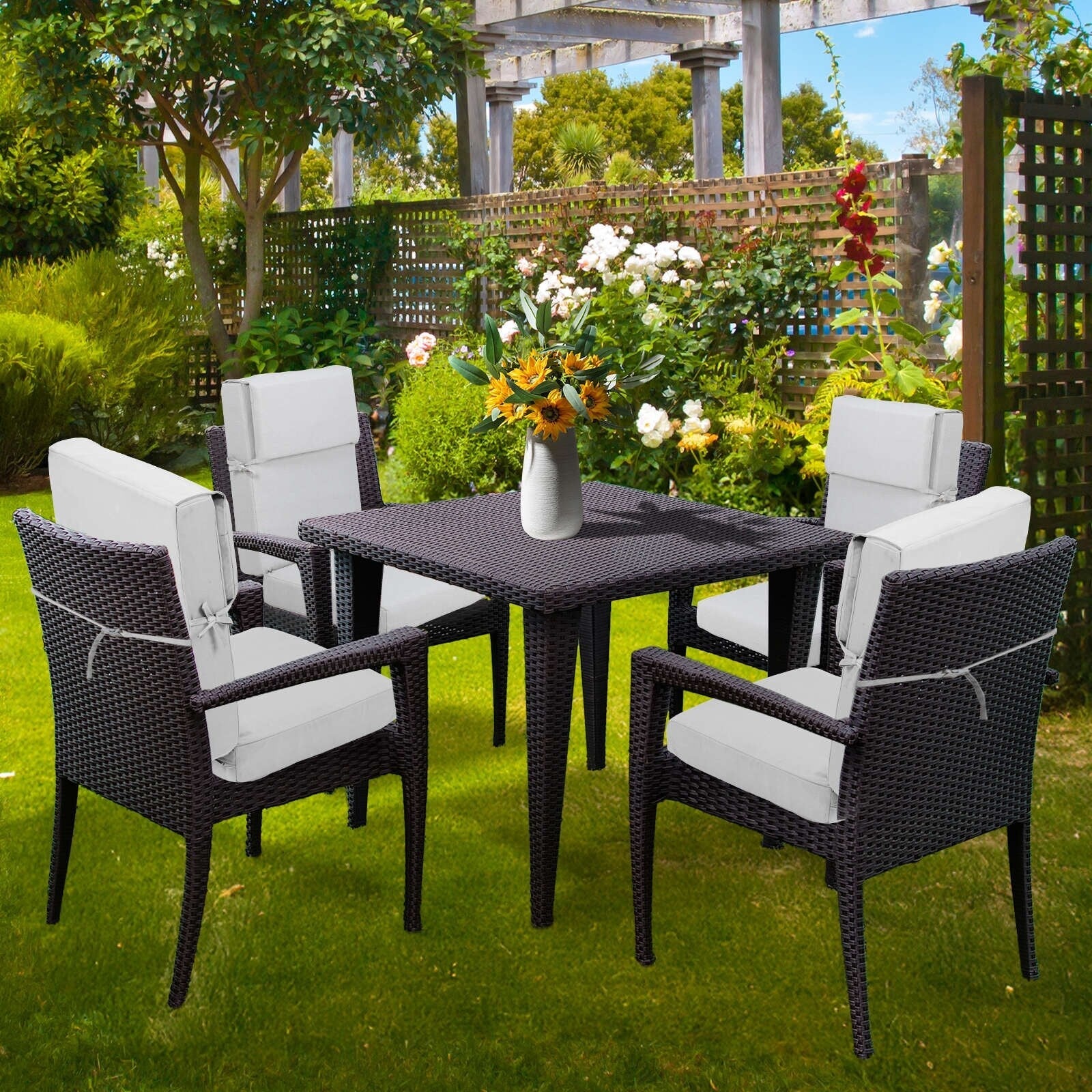Aoodor Lot de 4 coussins pour chaises de jardin à dossier haut, 117x53x10 cm (coussins uniquement)