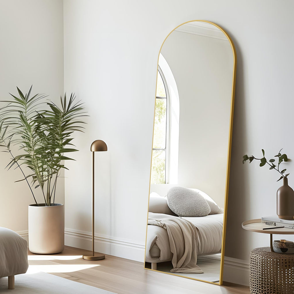 Dovelina Miroir mural à poser, miroir de sol, miroir en arc de cercle, miroir pleine longueur